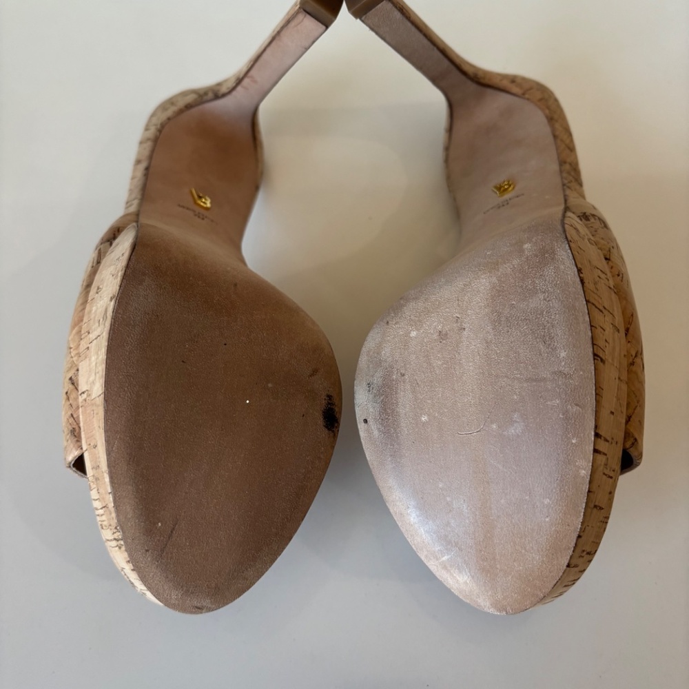 Veronica Beard Dali Tan Natural Cork Platform Heel Size 7 - Picture 6 of 7